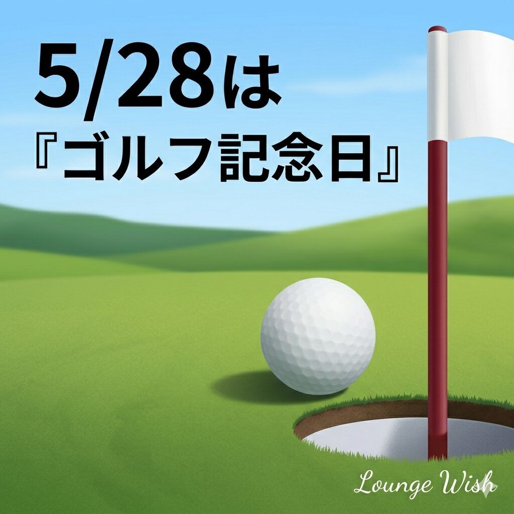 5/28はゴルフ記念日の文字が入ったラウンジウィッシュのイラスト